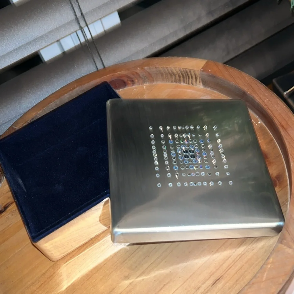 Swarovski Jeweled Brushed Finish Silver Box with Velvet Lining New In Giftbox